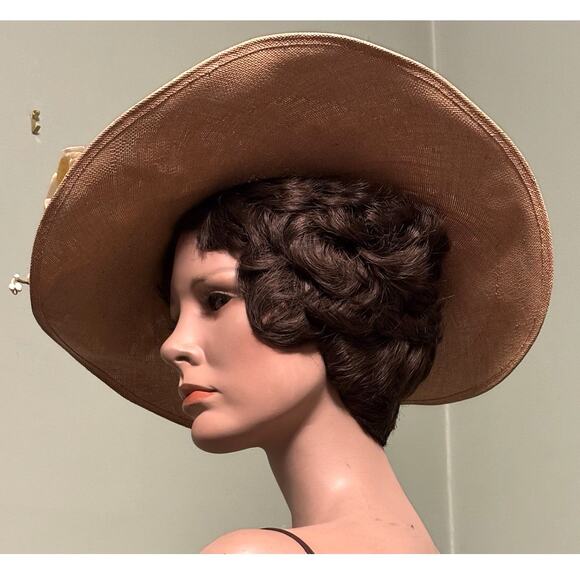 Vintage 1950s Bes-Ben Straw Wide Brim HAT w/Yellow Silk Velvet Flowers RARE - Picture 5 of 8
